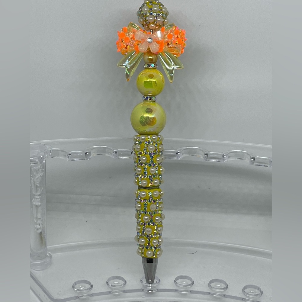 Vibrant Beaded Jeweled Pen with Bow Accent